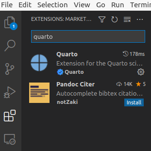 CRTL+P: Install Quarto Extension